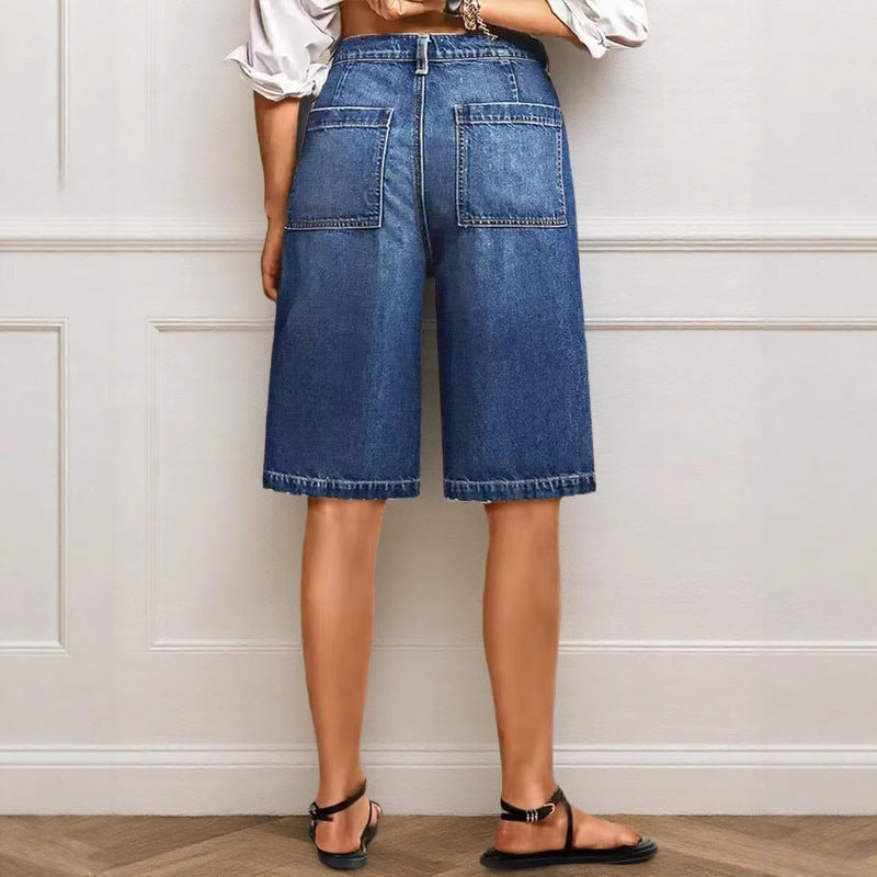 Amazon  fashionexport cross-border washed elastic mid-waiststraight-legjeansretro brushed mid-pants for women