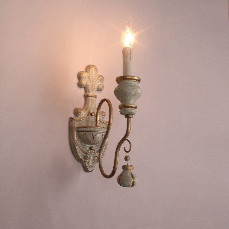 American retro wall lamp - cordless charging, solid wood, french style for living room, bedroom, bedside, hallway, stairway, candle wall sconce