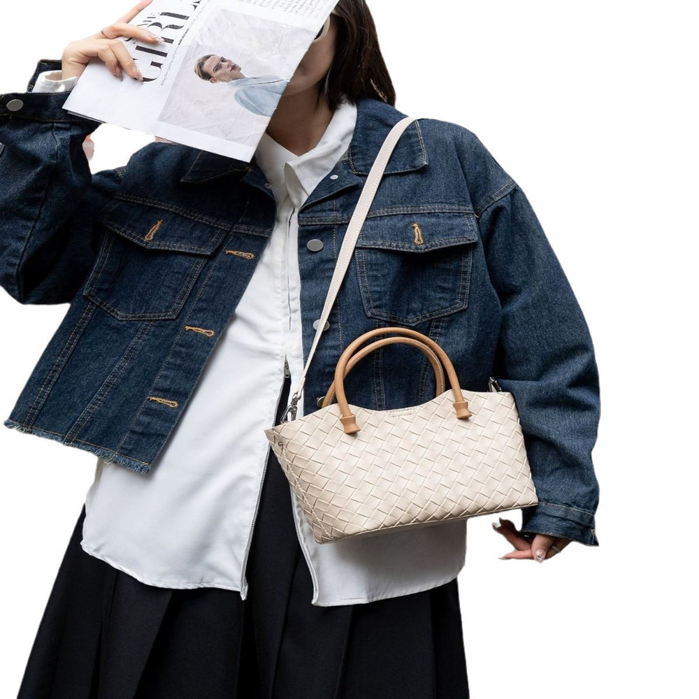 Elegant large-capacity niche style women's genuine leather satchel bag new arrivalins crossbody bag women's summer cowhide classy sense of woven