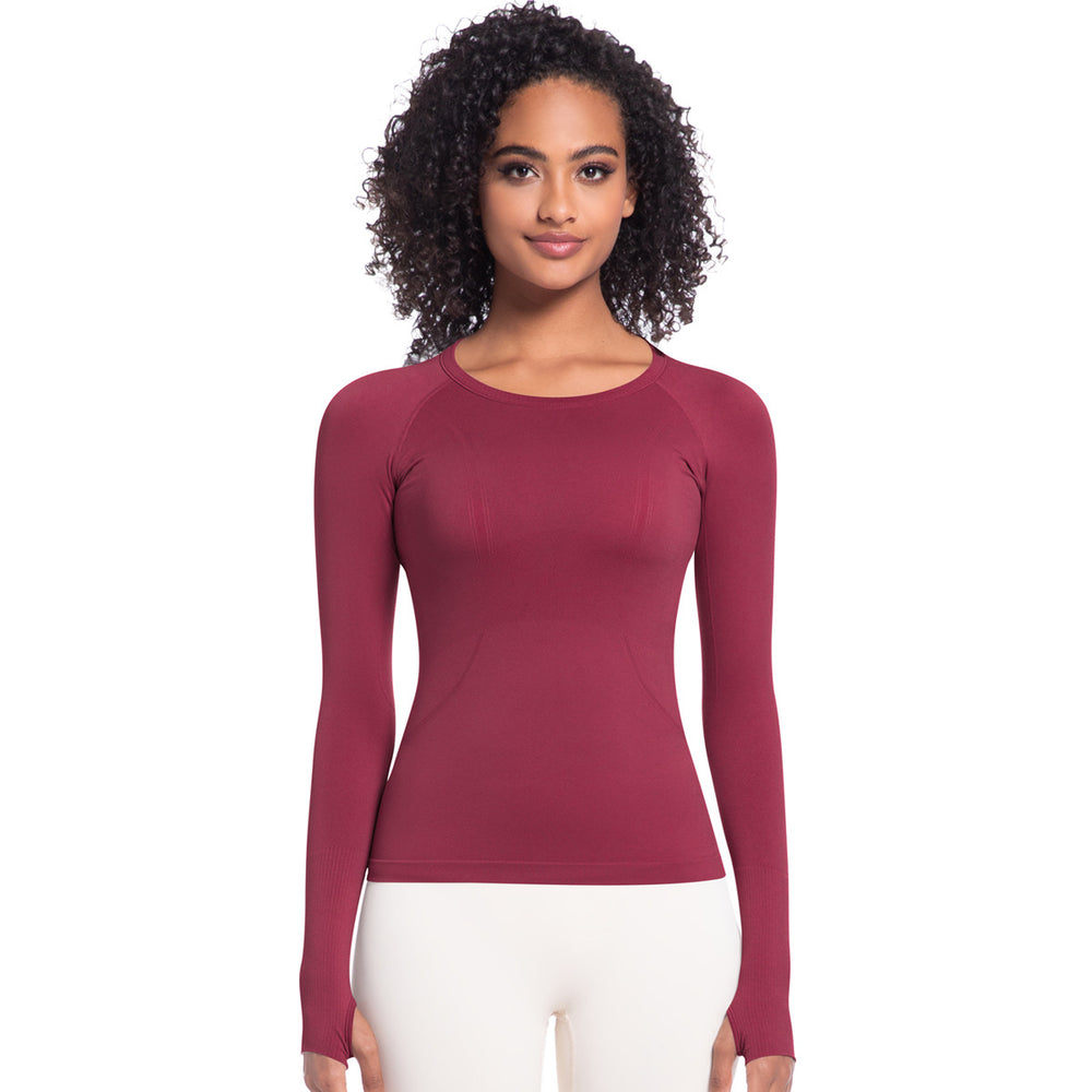 New seamless one-piece knit yoga top: high-stretch, compression fit, long sleeve, breathable, quick-dry running & fitness activewear t-shirt