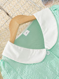 Children's short-sleeved y-neck pure color embossed shortssuit