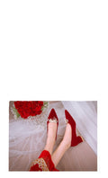 Spring & fall low ankle red pure colorspot viscose shoes thick heel flat heel pointed toe banquet high heels