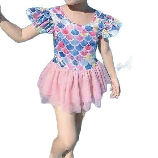 Ins style baby girl swimsuit cute cartoon one-piece mermaid princess dress swimwear toddler swim suit