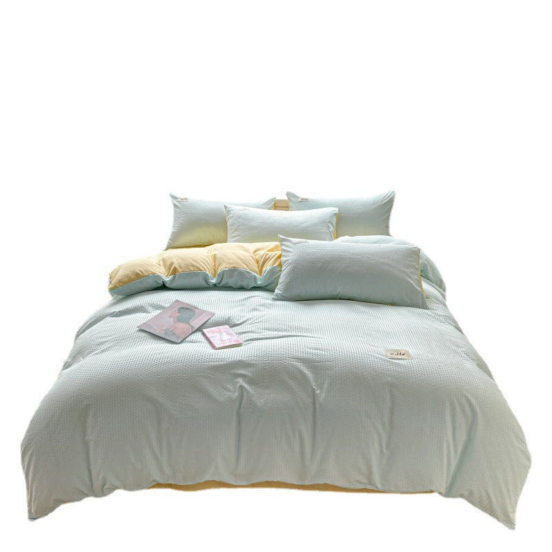 Solid color waffle four-piece wholesale ins polished bed sheet quilt cover Nantong quilt cover bed three-piece bed hat model