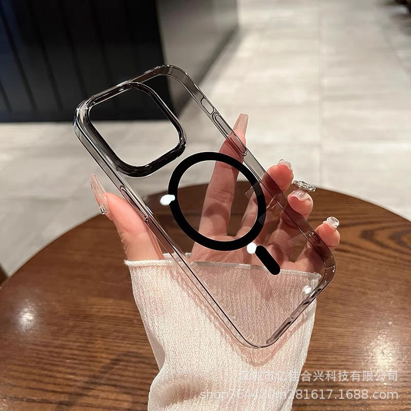 Iphone17/16promax mobile phone case pc hard case magnetic transparent with lens film suitable for apple 14/13 set