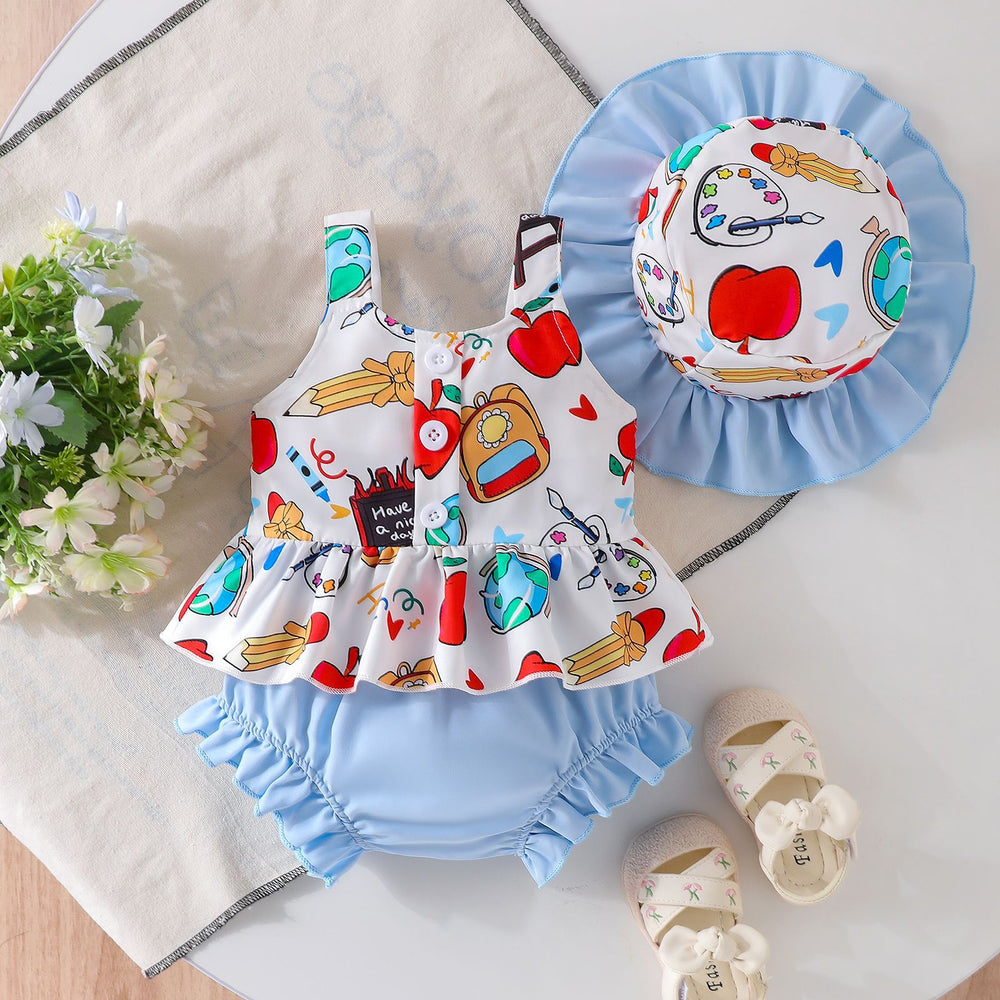 Children's clothing cross-border european and american girl suspender tops+shorts+hat baby children's clothing