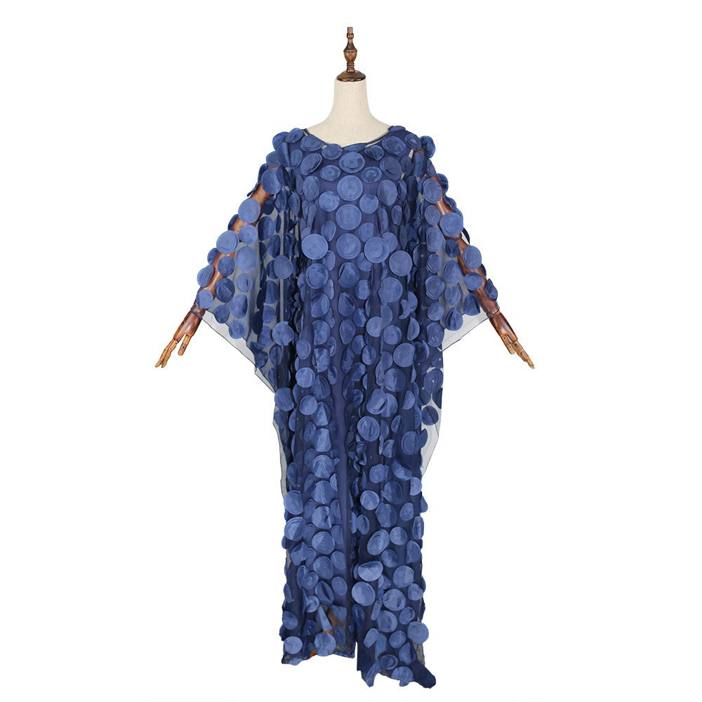 women's african dress,  hot-selling 3d embroidered round neck batwing sleeve loose plus-size maxi dress vest