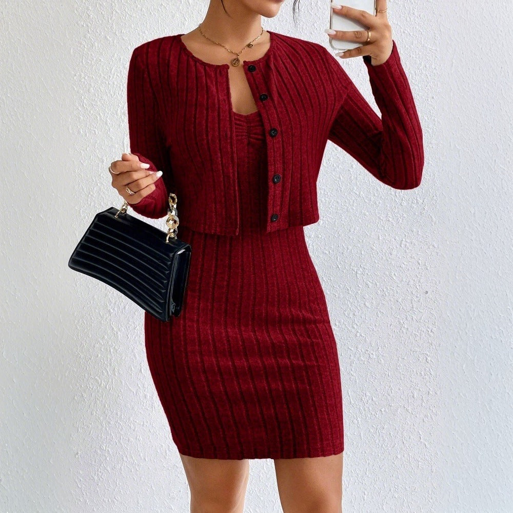 Amazon cross-border women's fashion french chic set - spring/summer new arrival - slim fit cropped jacket & dress two-piece outfit