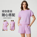 Women's casual activewear set: loose-fit breathable short-sleeve t-shirt & air layer shorts - perfect for yoga & workout
