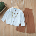 Dropshipping girls' knitted sweater two-piece set -  autumn/winter new collection - handmade floral pants outfit for baby girls