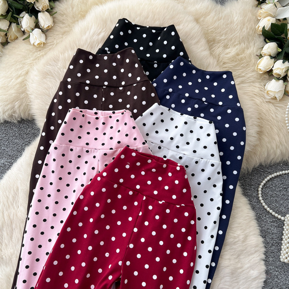 Retrohigh waistlooseeasiest for matchpolka dot slightly flared pants for women summer lazy style slimming lookslimming lookcasualpantsk-style
