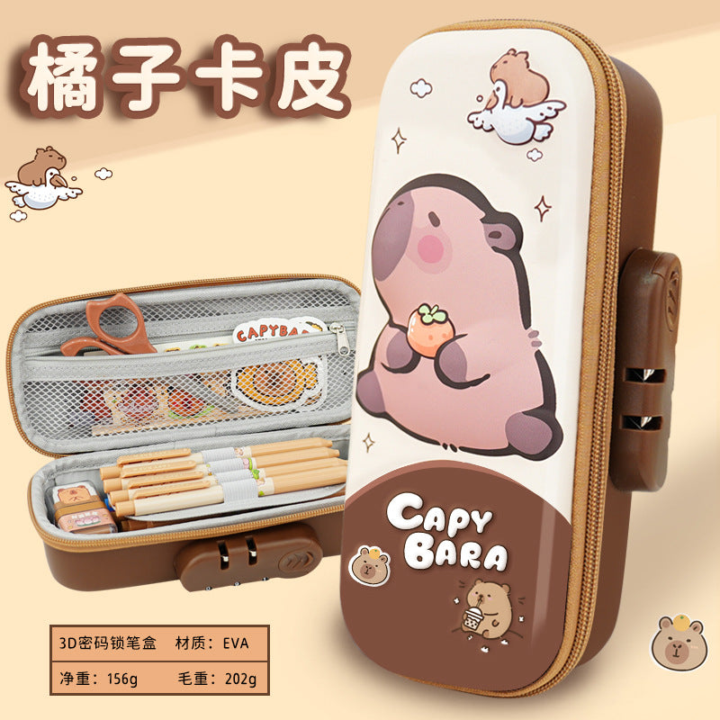 Cartoon cute password lock stationery box large capacity kindergarten Korean version pencil case small fresh girls pencil case
