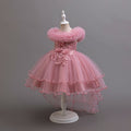 Kids dress trailing princess dress sequin puff sleeves satin flower girl little girl party dress first birthday baptism dress