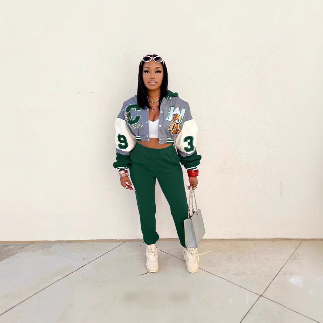 2025 Cross-border African fashion and leisure  baseball jersey printed three-piece set (no hat) versatile