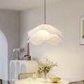 Creamy double-layer ruffle fabric french-style chandelier - gentle pleated petal single head pendant light for dining room table and bedroom