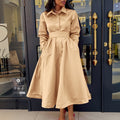 D532  european and american women's clothing  autumn new arrival big swing solid color turn-down collar long sleeve a-line dress african dress