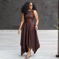 European and american women's clothing  autumn new collection: sweet and fresh round neck sleeveless high-waisted slimming a-line skirt with asymmetrical hem