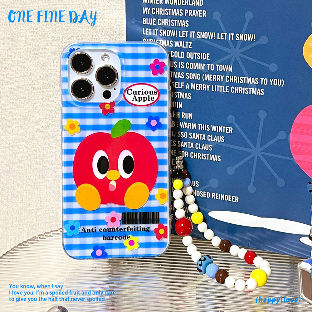 Blue grid apple flower suitable for iphone17 mobile phone case apple 16promax white large hole imd protective cover