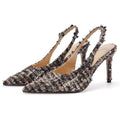 Yx2026new arrival pointed toe stiletto women's shoes elegantfrenchflats tweed tweed style toe cap back hollow sandals