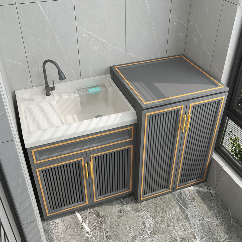 Space Aluminum Balcony Washing Machine Cabinet Combination significant other Pool Slot Integrated Flip Cover Pulsator Hand Washbasin with Rub Board