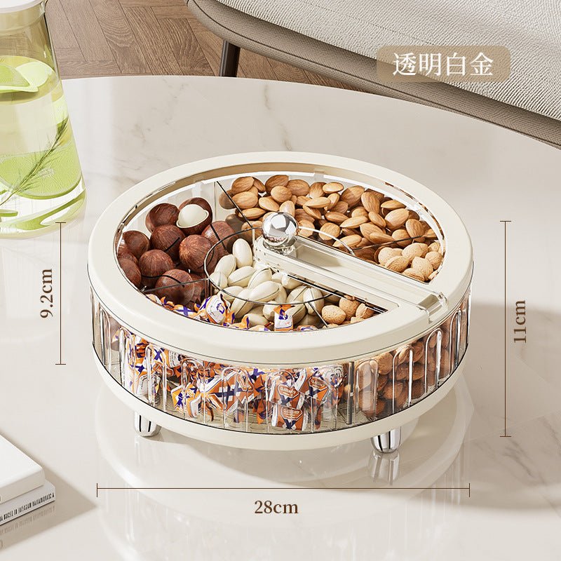 Grid fruit plate household living room desktop coffee table sealed candy box snack storage melon seeds snack nut dried fruit plate