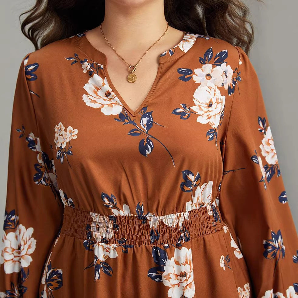 European and american cross-border e-commerce new print dress casual french style 110kg plus size women's high-quality dress