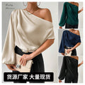 Export oblique shoulder t-shirt sexy off-shoulder loose off-shoulder elegant women's clothing  cross-border fashion oblique collar tops