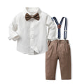 New british style boys' spring outfit: long-sleeved white shirt and suspender pants formal set - spring new arrivals for boys' clothing