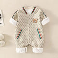 Baby spring autumfashion one-piece hoodie trendy grids male and female baby one-piece double-layer bear style outwear hoodie
