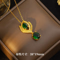 [set] internet celebrity popular emerald geometric titanium steel earrings necklace for women, light luxury high-end ring clavicle chain