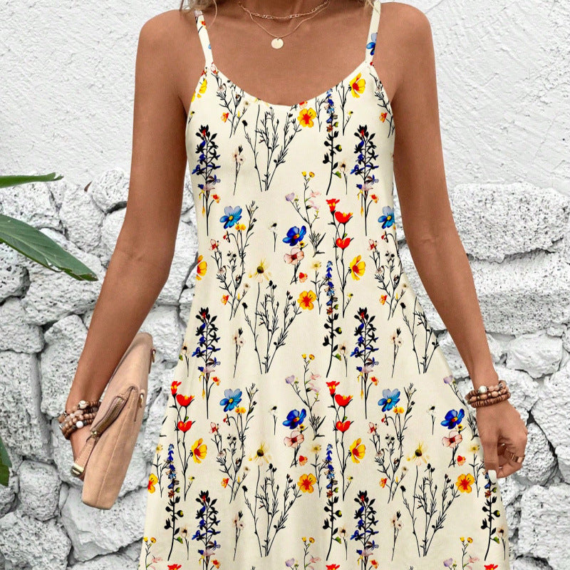 Real shot, in-stock, european and american style, cross-border e-commerce,  printed camisole dress
