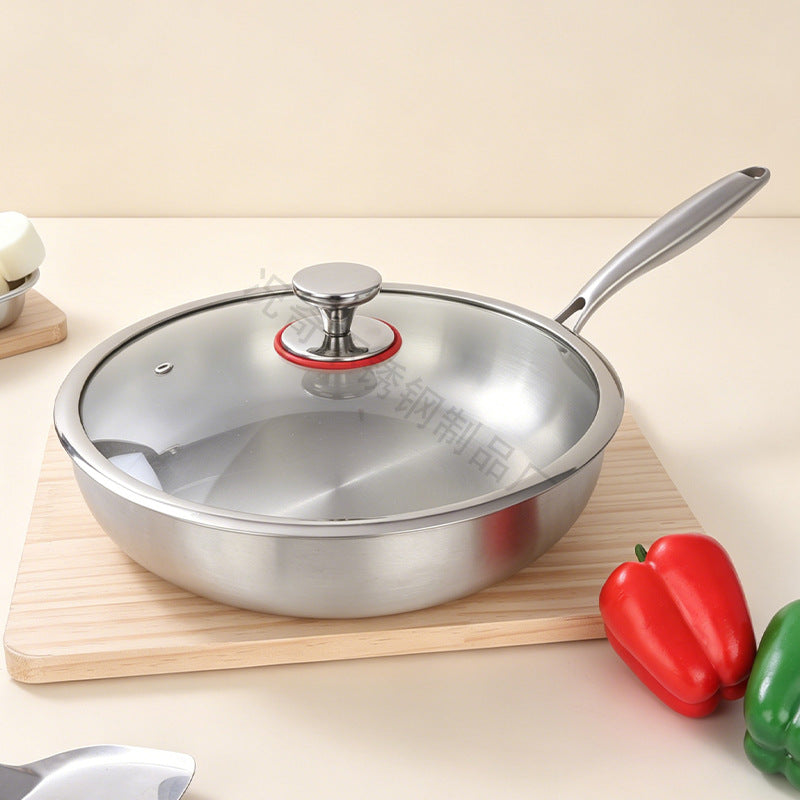 supply of 304 stainless steel frying pan for home wok three-layer steel uncoated non-stick pan low-smoke pan