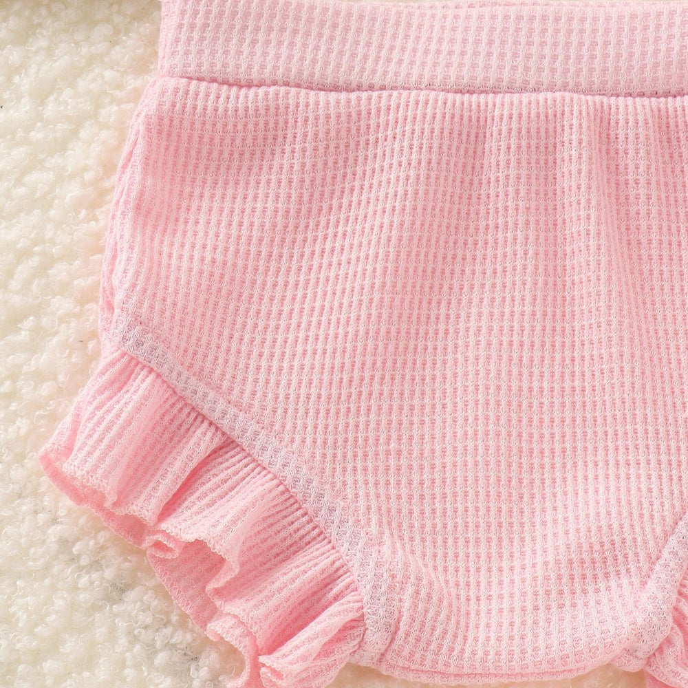 European and american style baby girl's cute suspender romper with bow and pink pants two-piece set