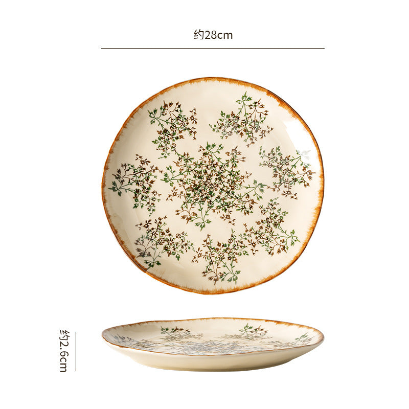 European retro irregular ceramic bowl, plate, and dish set - stylish, high-value tableware for restaurants and home use, rustic farmhouse ceramic dinnerware set
