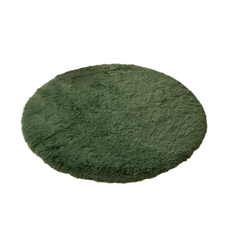 Silk wool carpet round scandinavian bedroom bedside carpet living room study bay window thickenedpure color tie-dye long hair floor mat