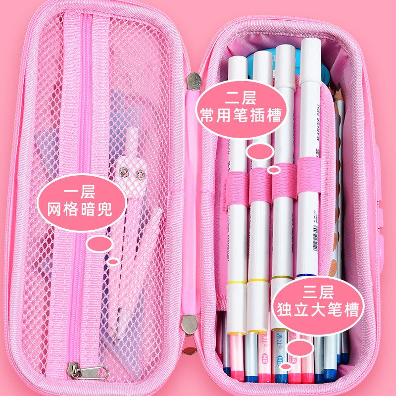 Cartoon cute password lock stationery box large capacity kindergarten Korean version pencil case small fresh girls pencil case