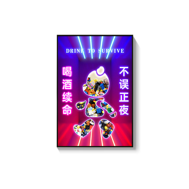 Trend luminous violence bear decorative painting hairdresser bar KTV creative led ambient light building block bear kaws hanging painting