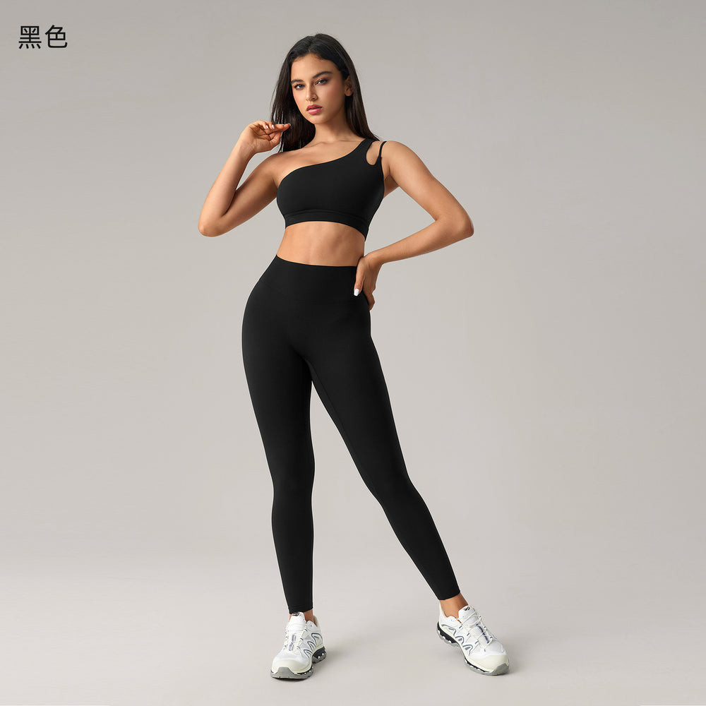 Fashion cross-border nude long sleeves yoga fitness suit women's back sports intimateshigh waist hip lifting tight nine-point pants