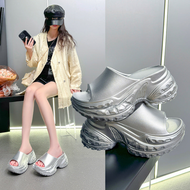 Women's summer 2025 new fashion outdoor wearable sandals & slippers - indoor home anti-slip thick sole high heel thong sandals