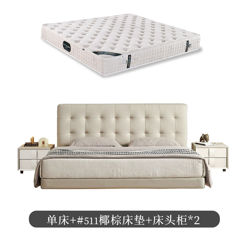 Waffle grids italian normcore genuine leather suspended bed popular cream style white soft bag classy master bedroom wedding bed