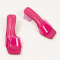 2025 summer new fashion outerwear sandals transparent crystal high heels chunky heel square toe thong sandals women's
