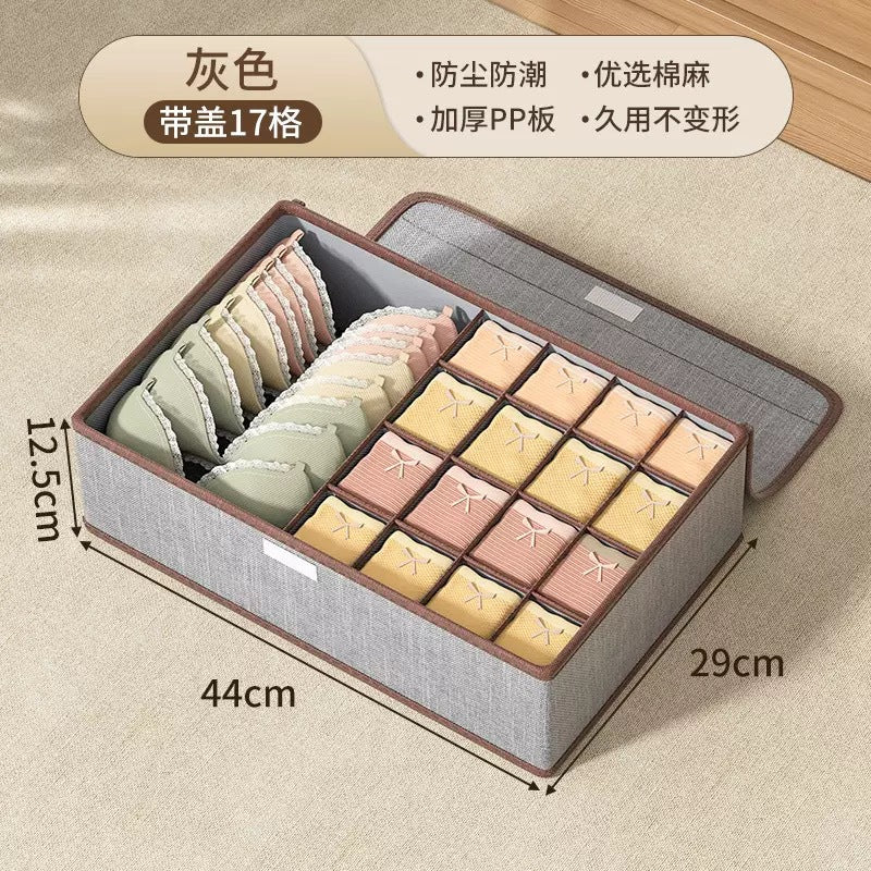 Cotton and linen underwear storage box, home student dormitory socks and underwear three-in-one drawer-type grid finishing artifact