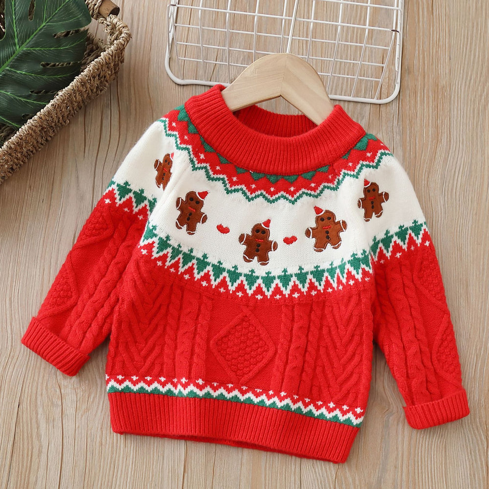 christmas kids' sweater - fleece-lined, extra thick, cartoon bear design, versatile knit base layer for boys and girls