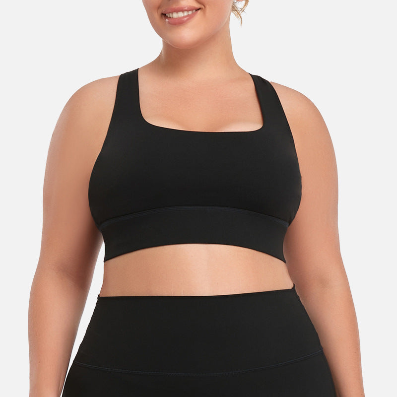 European and american plus size women's sports bra - high impact, shockproof, padded, yoga bra with racerback straps