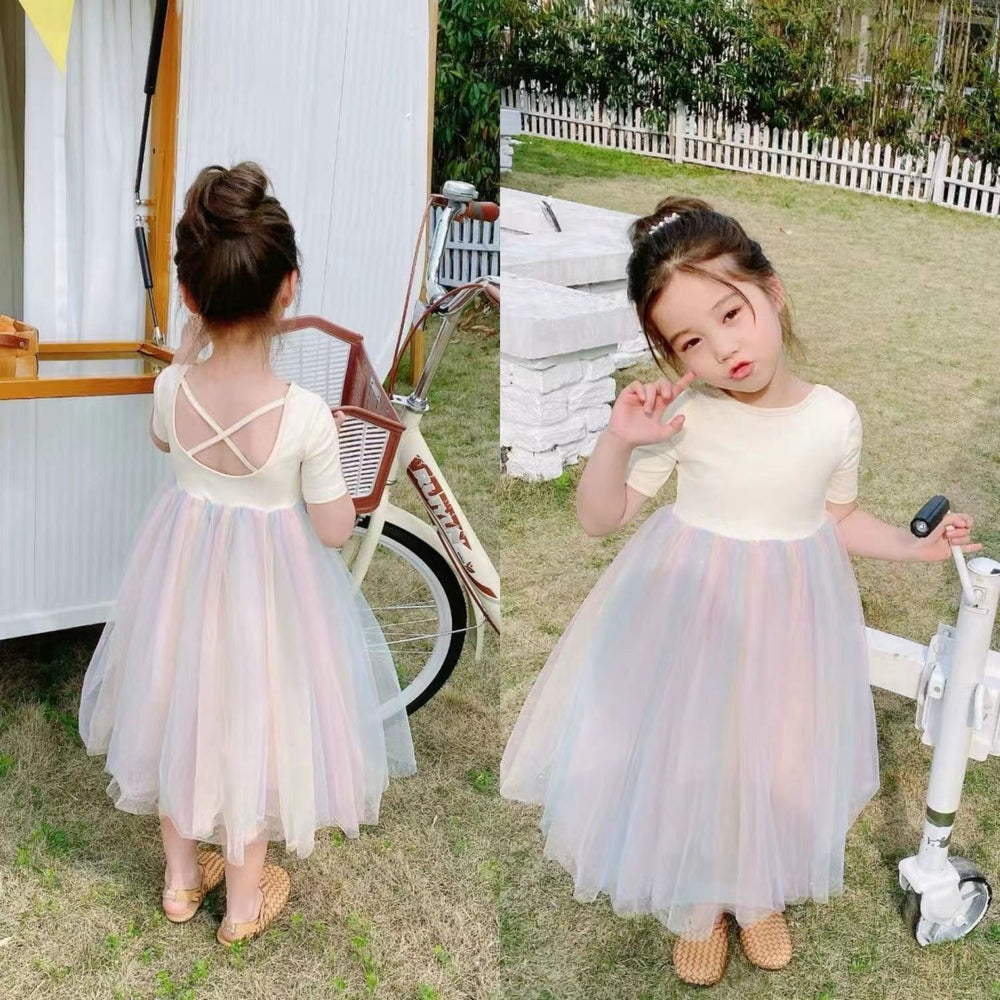 summer girls' rainbow tulle princess dress with open back - direct from the manufacturer