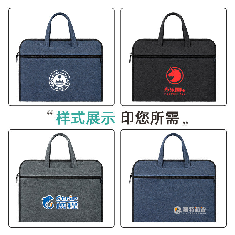 Large capacity office briefcase file bag conference document bag double-layer zipper file folder business bag with printing