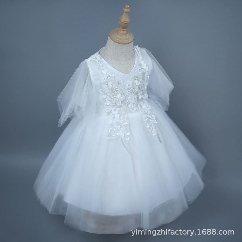 Kids' formal dress princess dress new short printed mesh girl's princess dress flower girl wedding dress one piece wholesale foreign trade