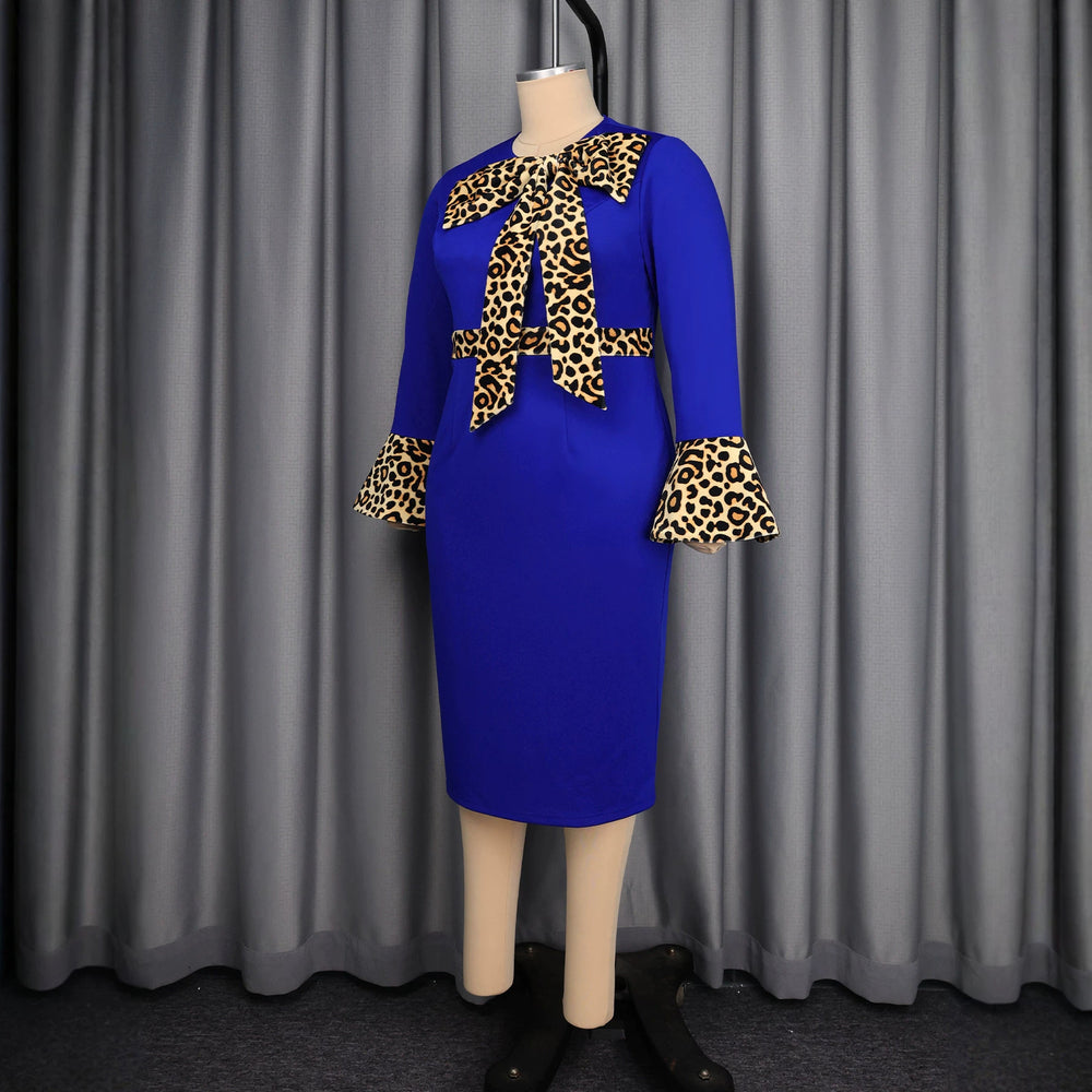 Fall and winternew arrival strap patchworklong sleeves hip skirt silm leopard print bell sleeve party dress dresses