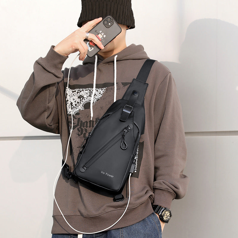Cross-border new men's outdoor breast bag European and American trend usb breast bag sports anti-splashing messenger bag business backpack