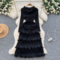 Miya pleated premium niche european & american retro collar tie-waist ruffle hem pleated elegant dress for women